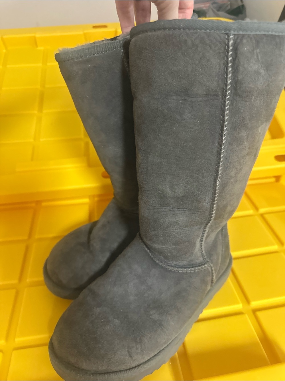 UGG Women's Gray Suede Mid-Calf Shearling Boots